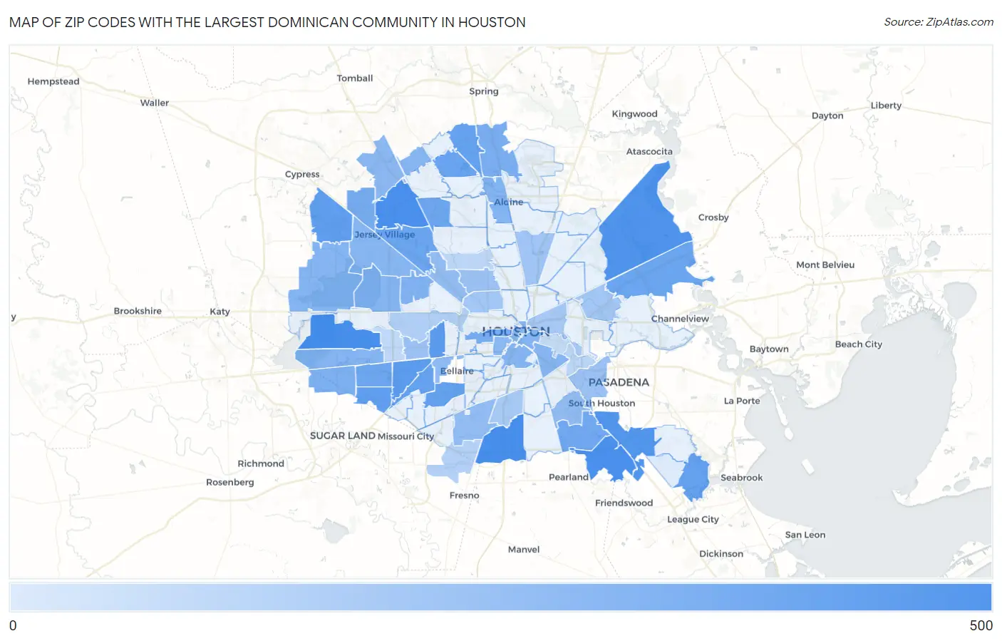 Zip Codes with the Largest Dominican Community in Houston Map