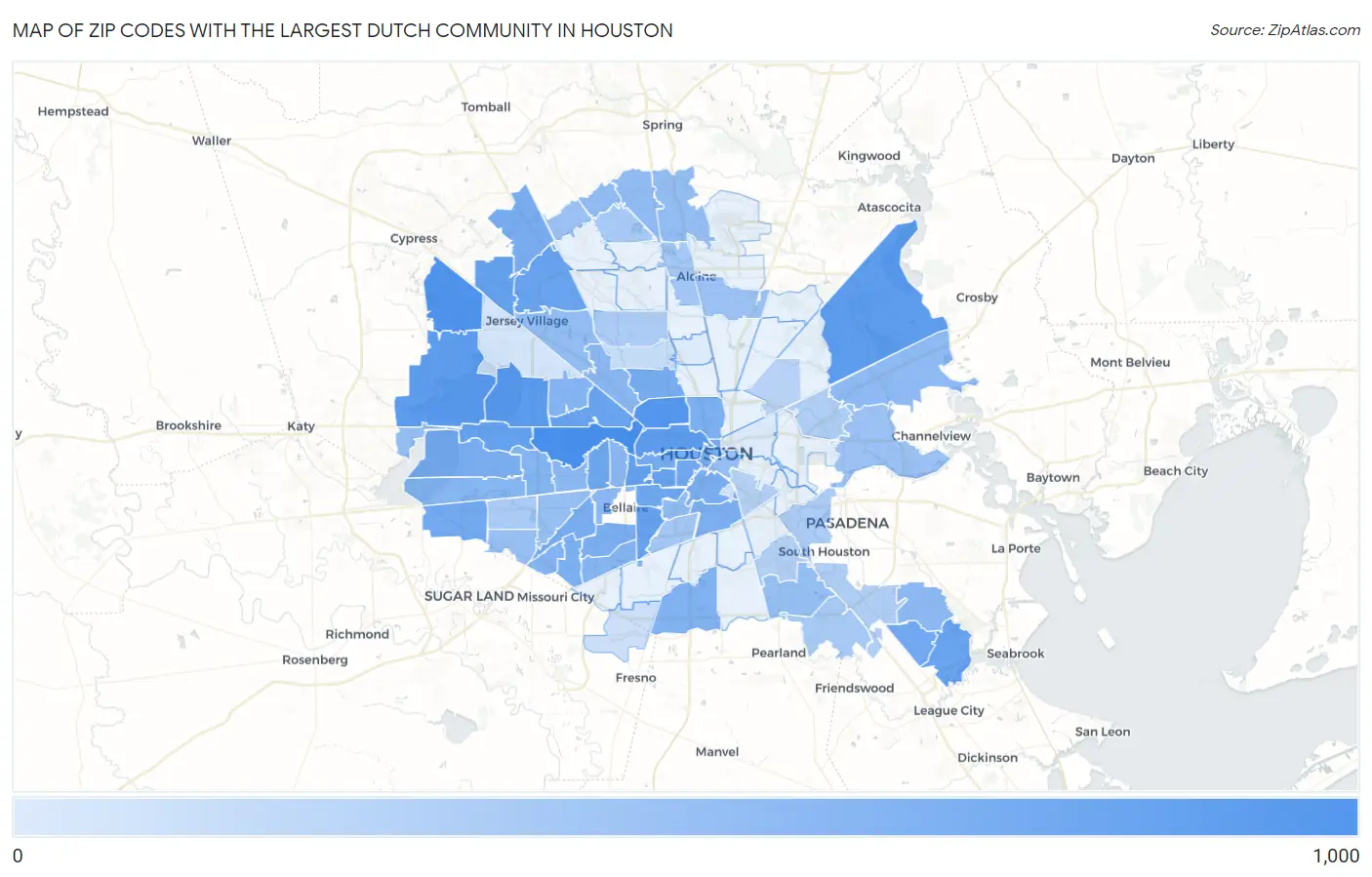 Zip Codes with the Largest Dutch Community in Houston Map