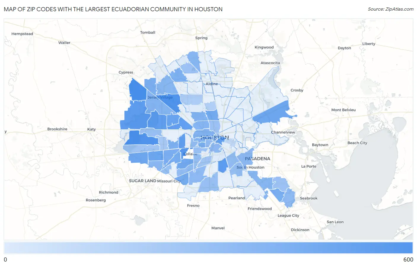Zip Codes with the Largest Ecuadorian Community in Houston Map