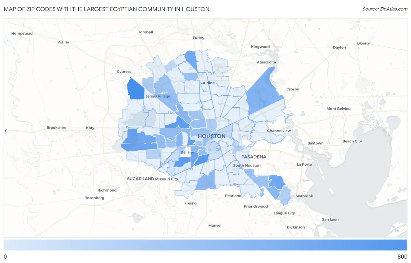 Zip Codes with the Largest Egyptian Community in Houston Map
