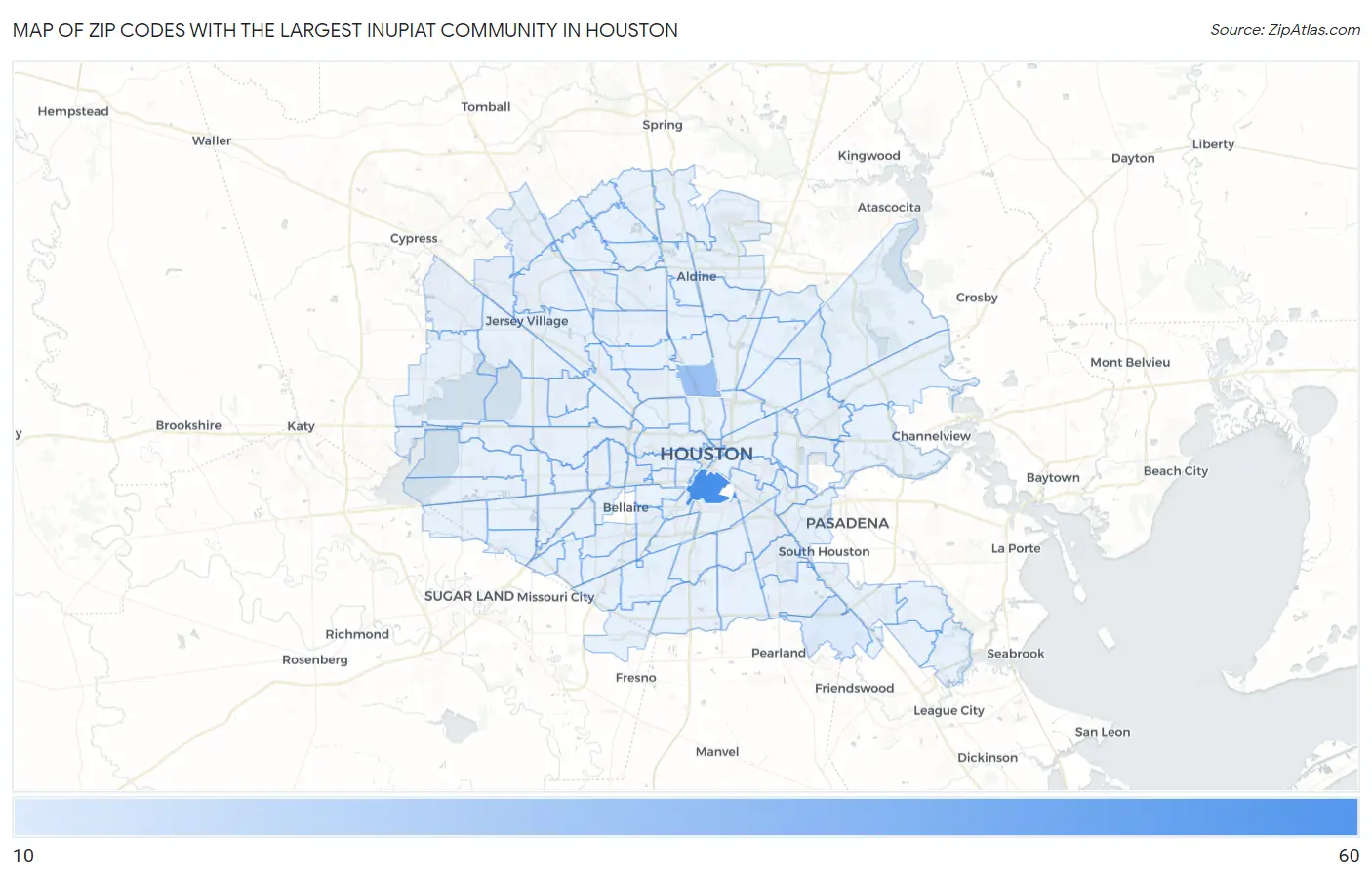 Zip Codes with the Largest Inupiat Community in Houston Map