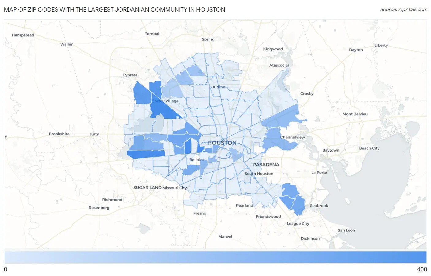 Zip Codes with the Largest Jordanian Community in Houston Map
