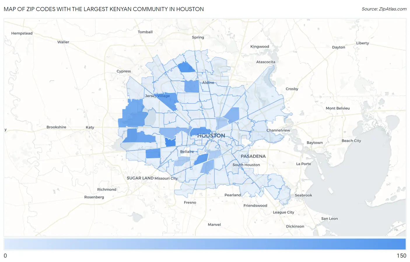 Zip Codes with the Largest Kenyan Community in Houston Map