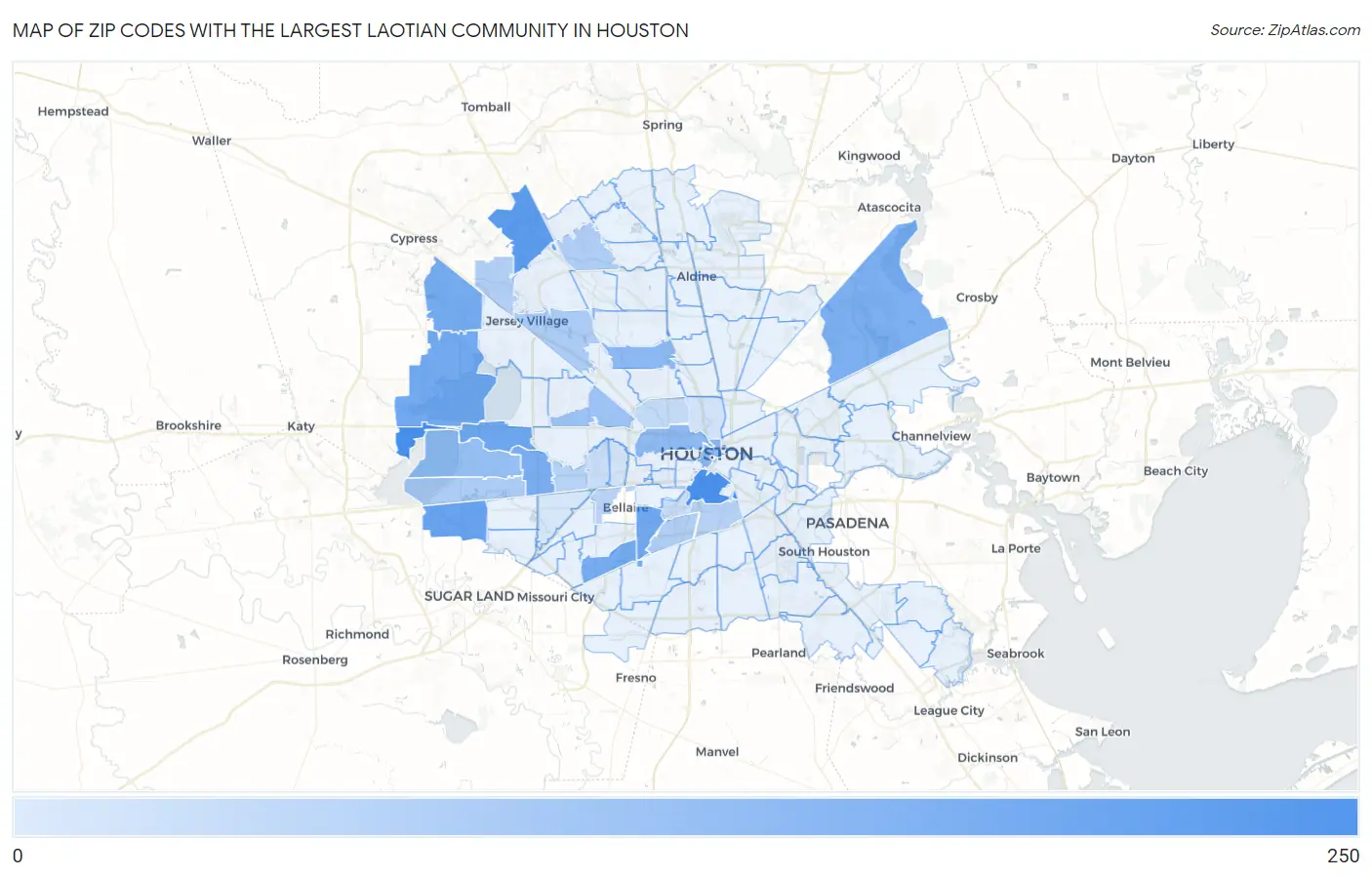 Zip Codes with the Largest Laotian Community in Houston Map