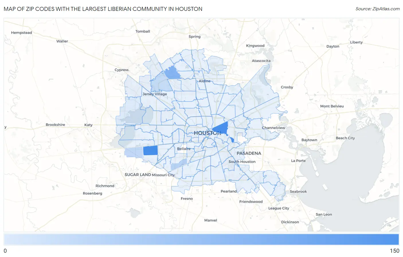 Zip Codes with the Largest Liberian Community in Houston Map