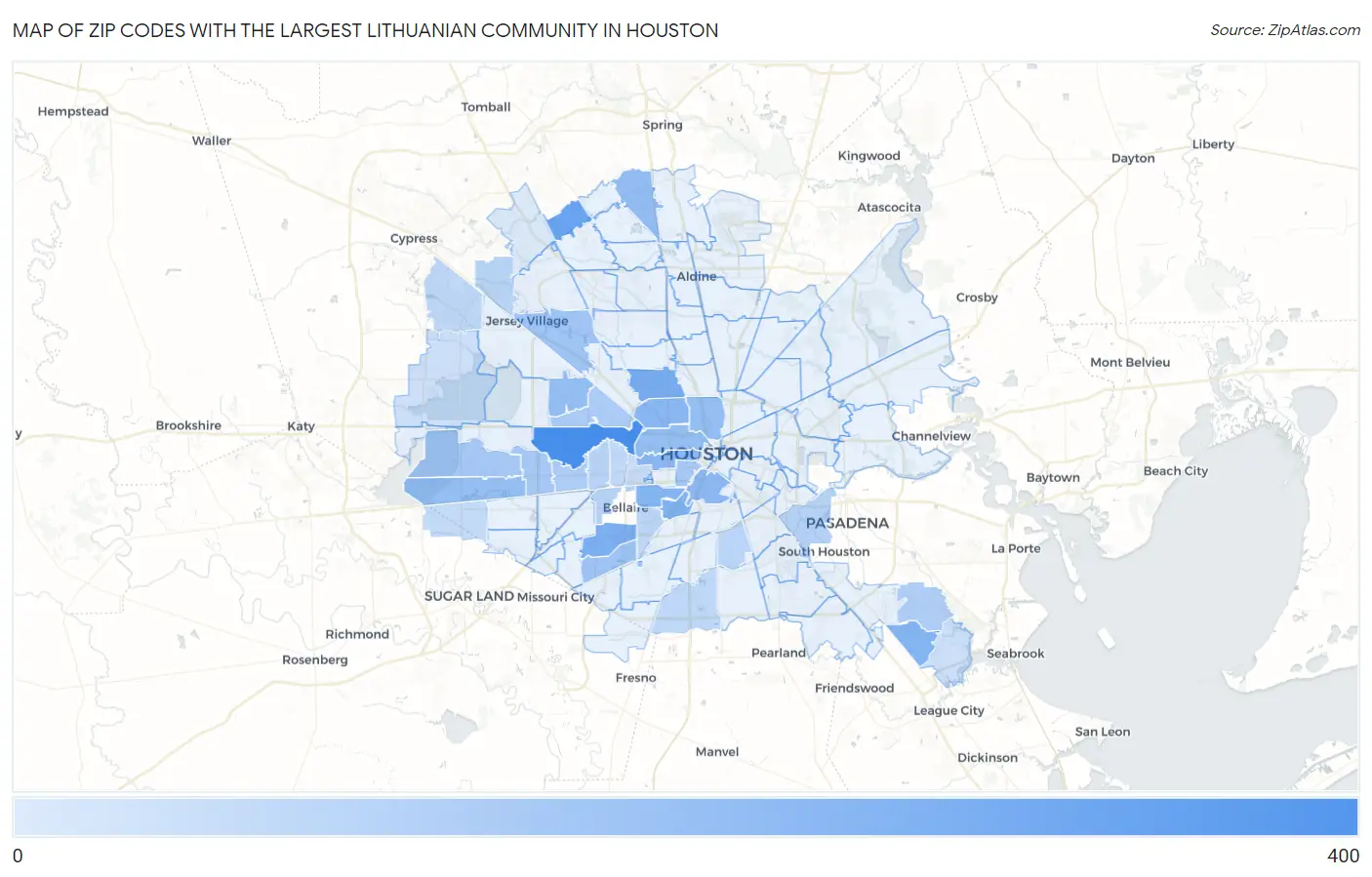 Zip Codes with the Largest Lithuanian Community in Houston Map