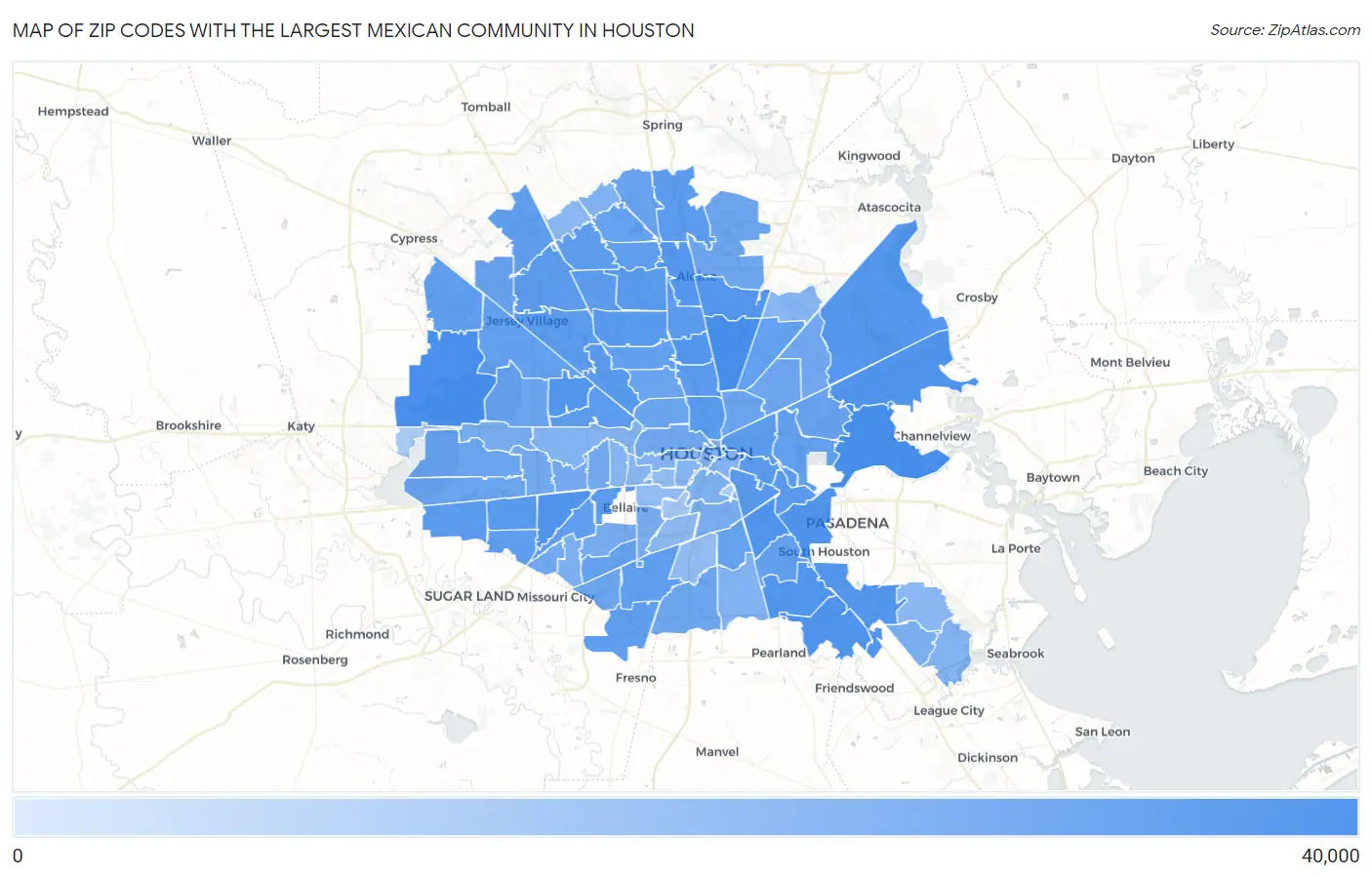 Zip Codes with the Largest Mexican Community in Houston Map