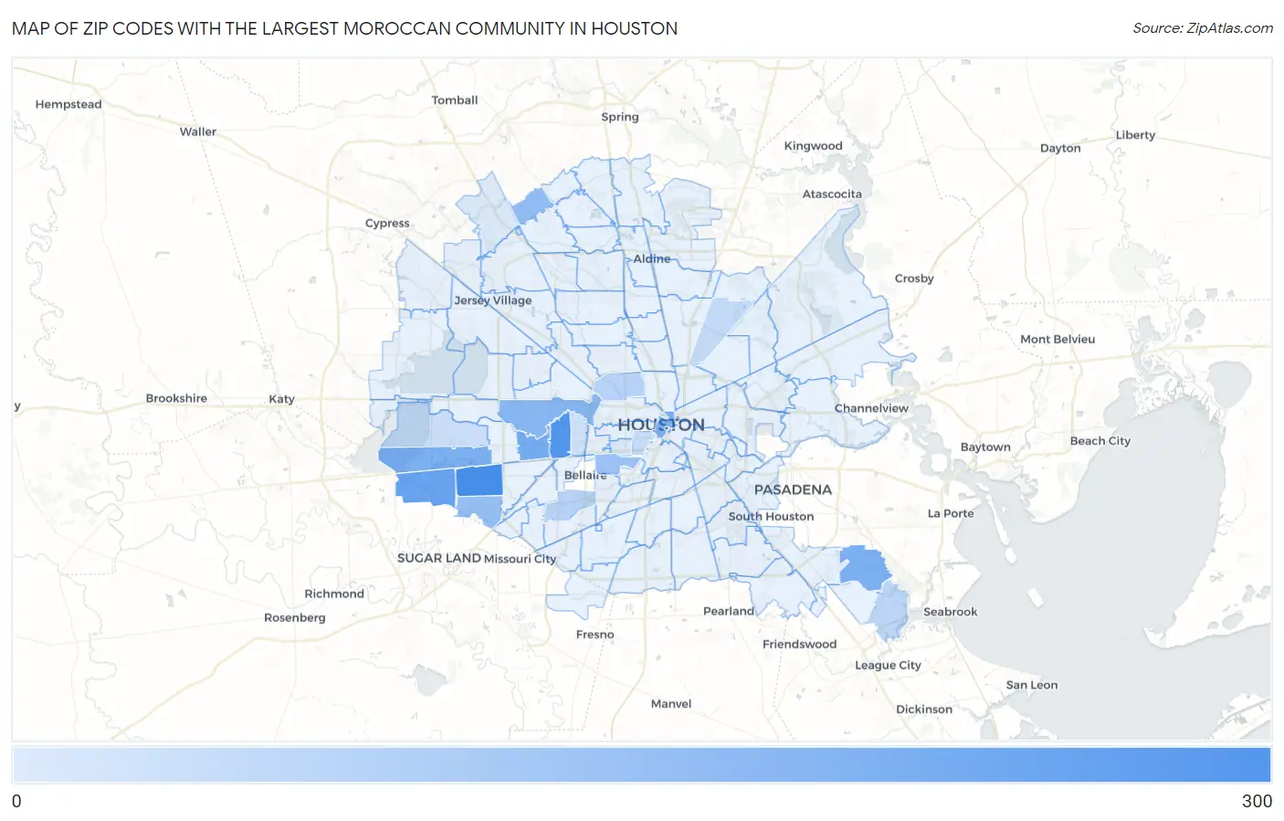 Zip Codes with the Largest Moroccan Community in Houston Map
