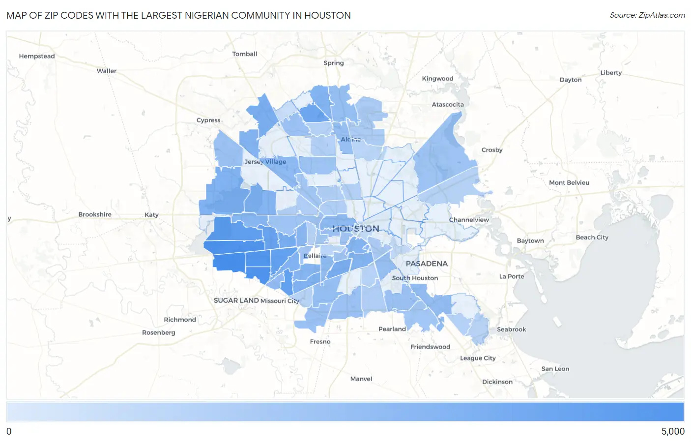Zip Codes with the Largest Nigerian Community in Houston Map