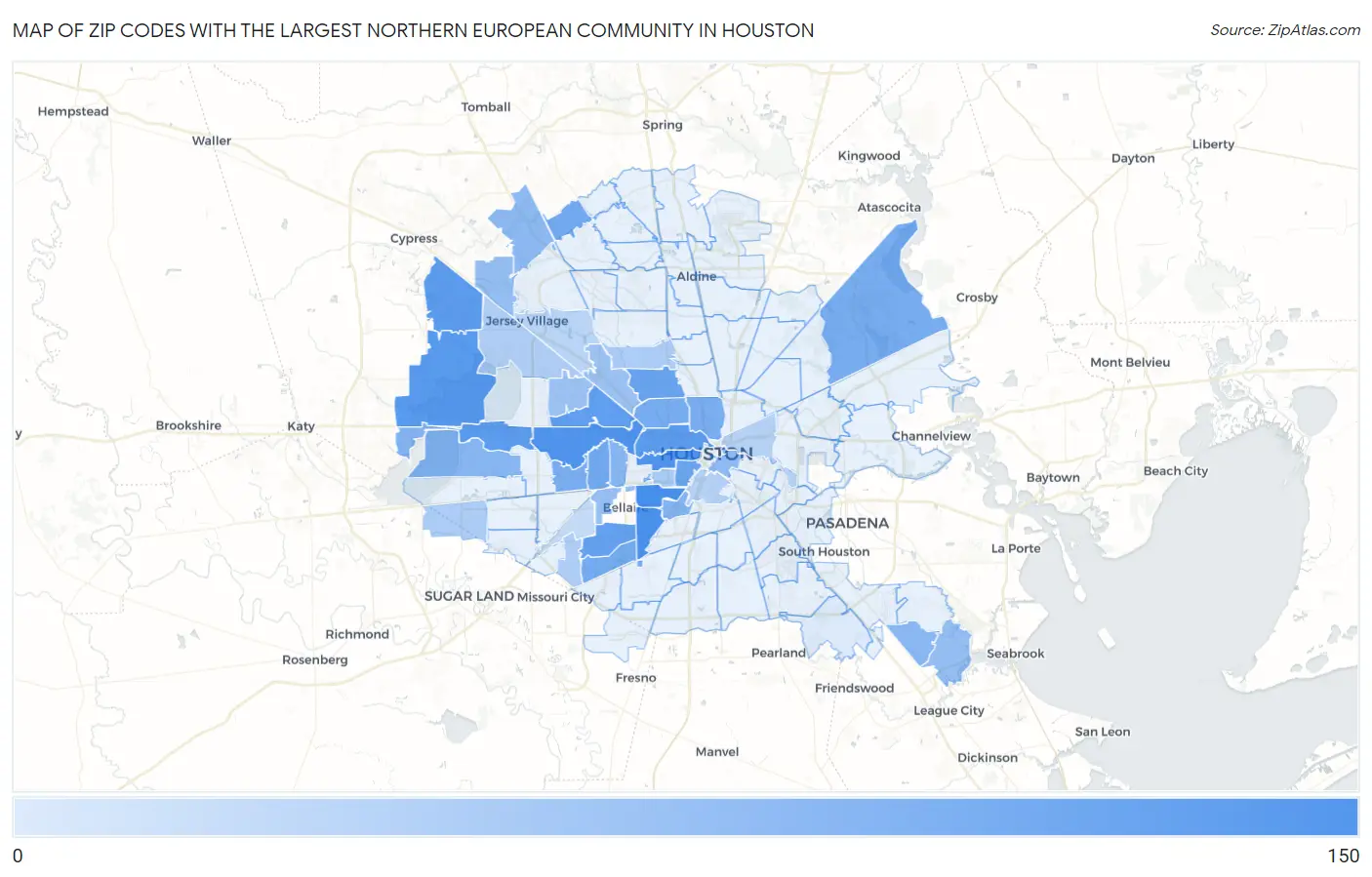 Zip Codes with the Largest Northern European Community in Houston Map