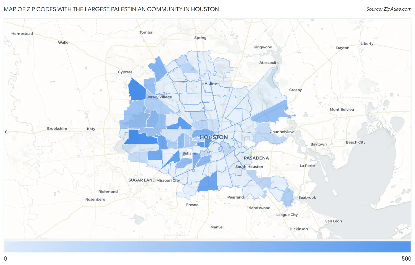 Zip Codes with the Largest Palestinian Community in Houston Map