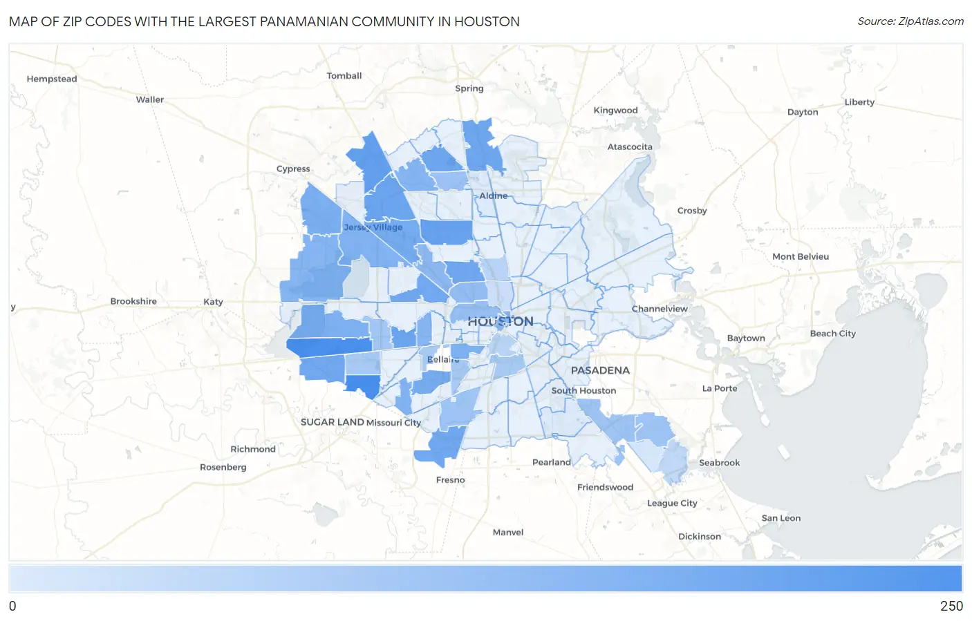 Zip Codes with the Largest Panamanian Community in Houston Map