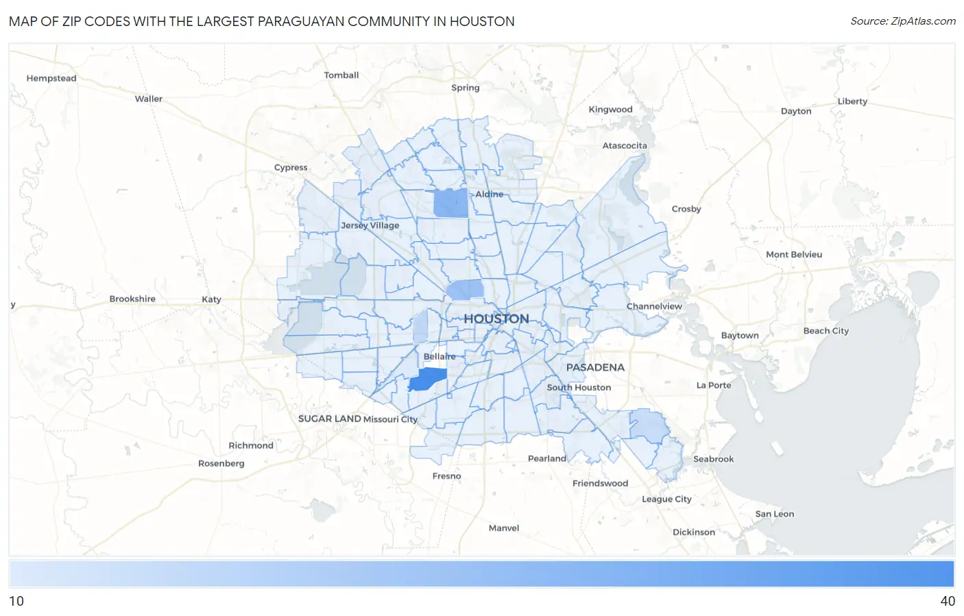 Zip Codes with the Largest Paraguayan Community in Houston Map