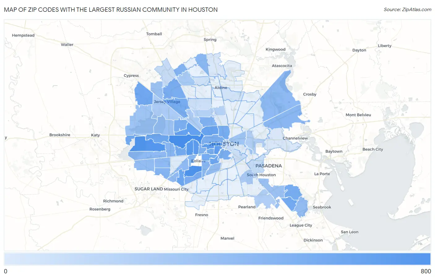 Zip Codes with the Largest Russian Community in Houston Map