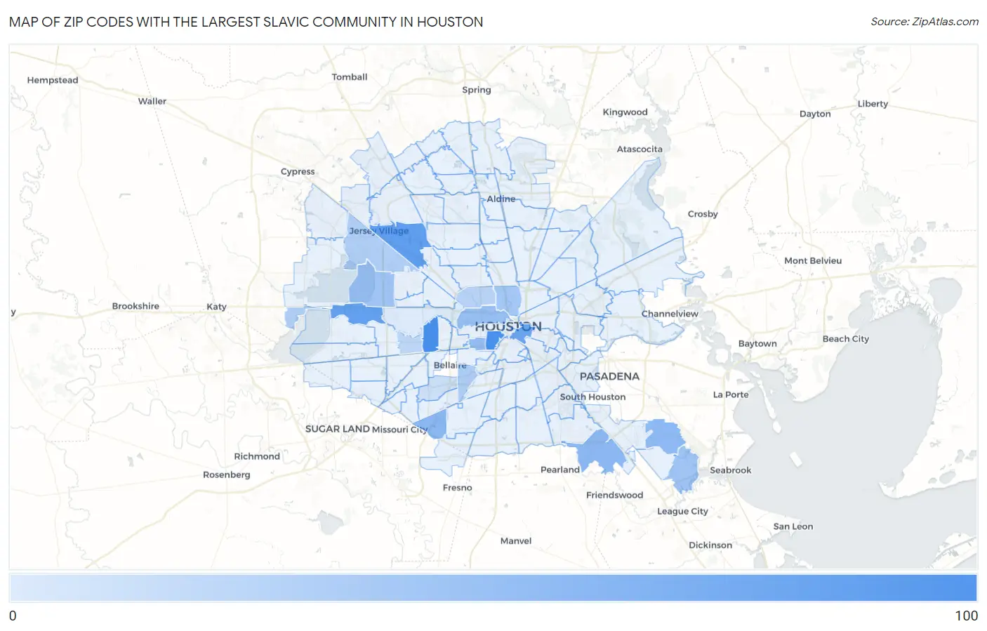 Zip Codes with the Largest Slavic Community in Houston Map