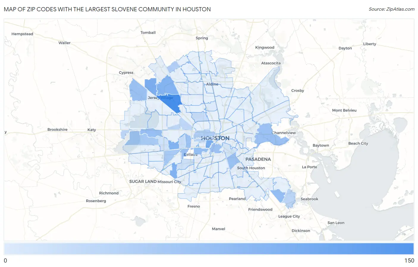 Zip Codes with the Largest Slovene Community in Houston Map