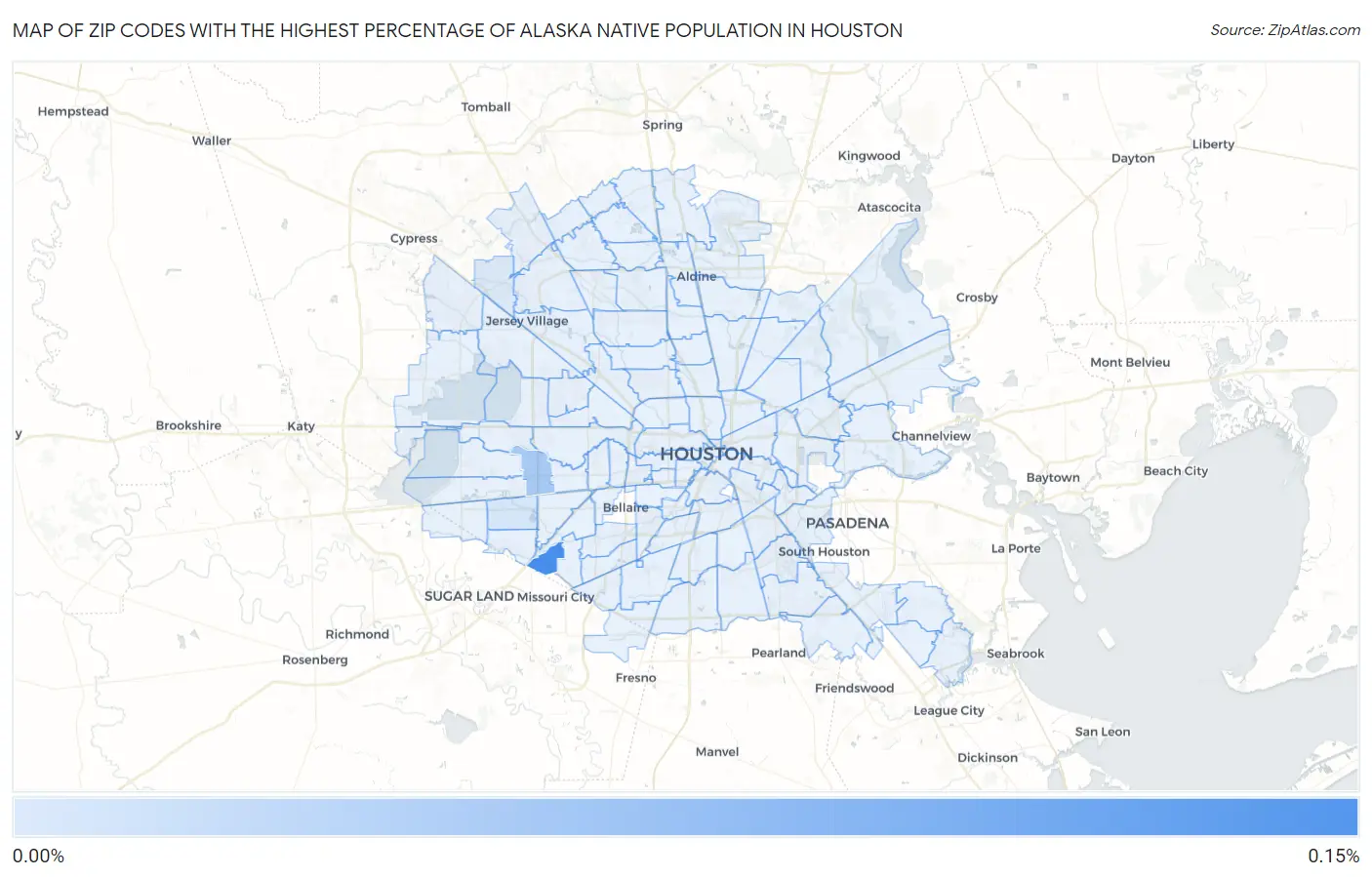 Zip Codes with the Highest Percentage of Alaska Native Population in Houston Map