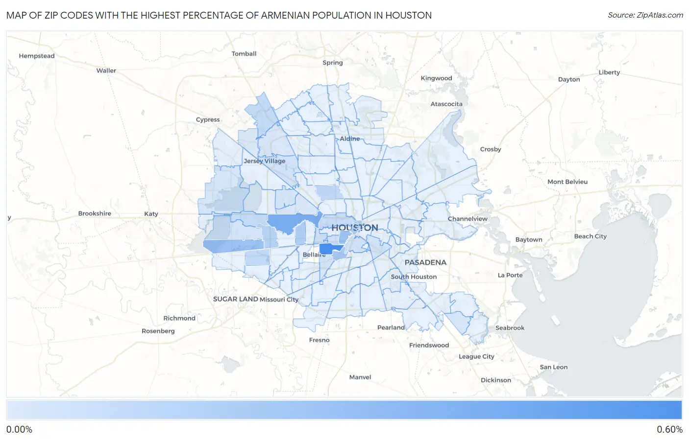 Zip Codes with the Highest Percentage of Armenian Population in Houston Map