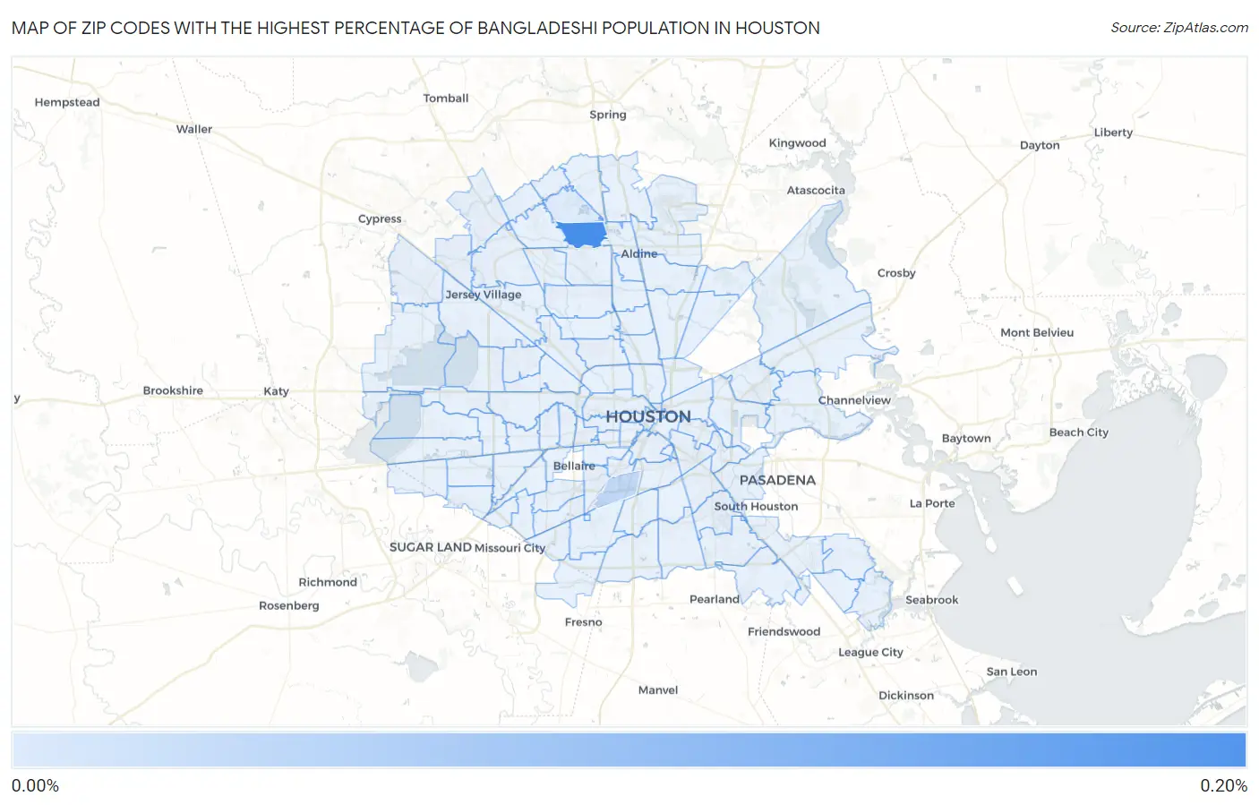 Zip Codes with the Highest Percentage of Bangladeshi Population in Houston Map