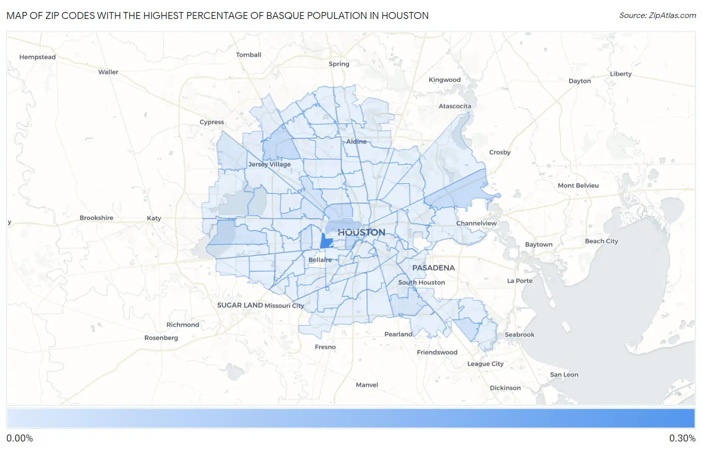 Zip Codes with the Highest Percentage of Basque Population in Houston Map