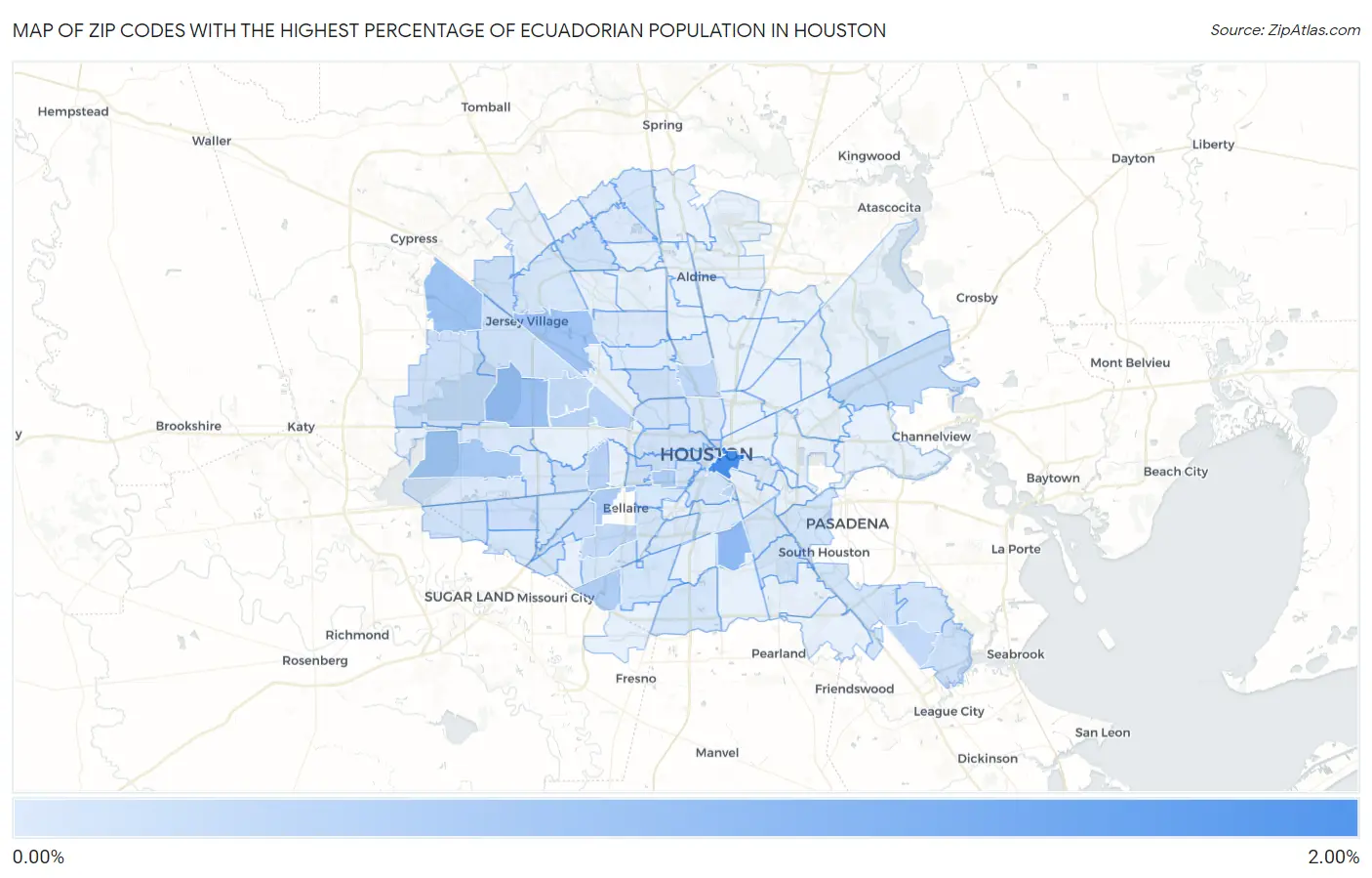 Zip Codes with the Highest Percentage of Ecuadorian Population in Houston Map