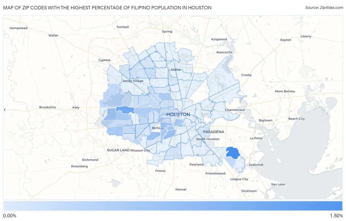 Zip Codes with the Highest Percentage of Filipino Population in Houston Map