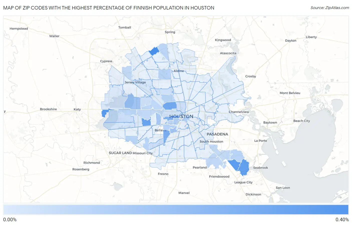 Zip Codes with the Highest Percentage of Finnish Population in Houston Map