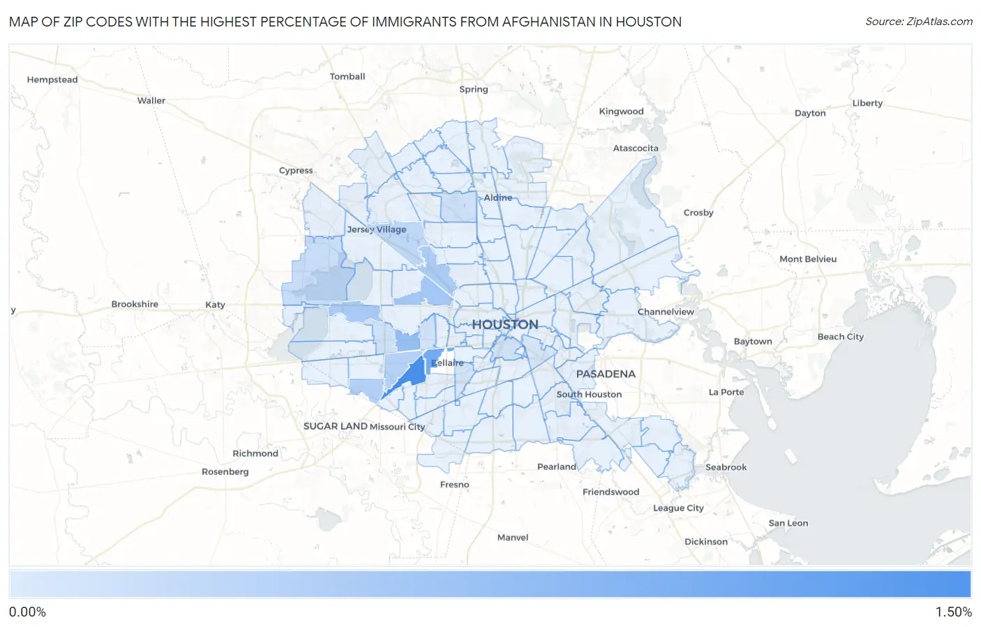 Zip Codes with the Highest Percentage of Immigrants from Afghanistan in Houston Map
