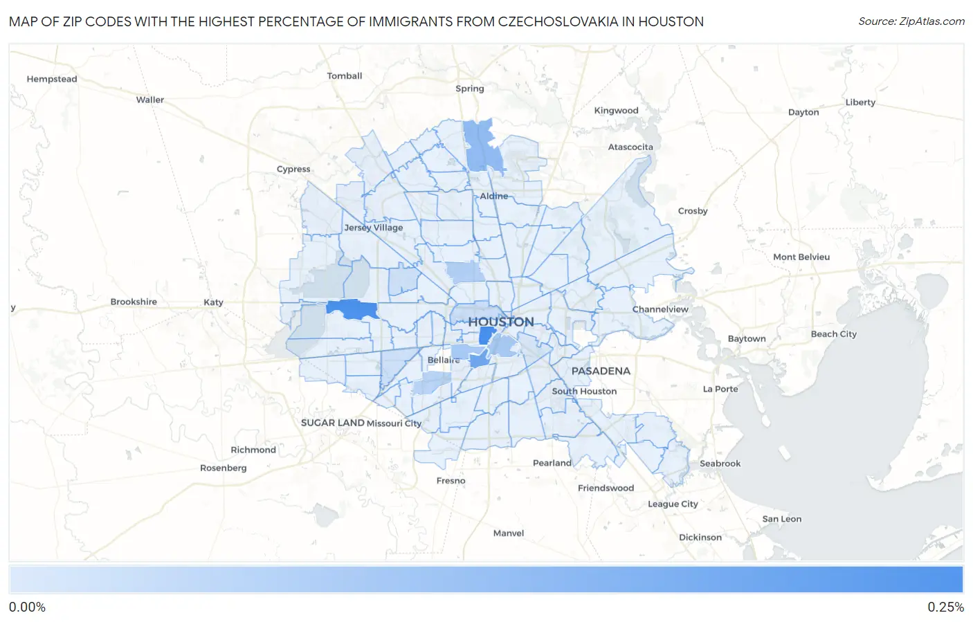 Zip Codes with the Highest Percentage of Immigrants from Czechoslovakia in Houston Map