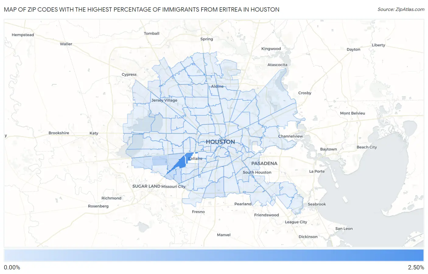 Zip Codes with the Highest Percentage of Immigrants from Eritrea in Houston Map