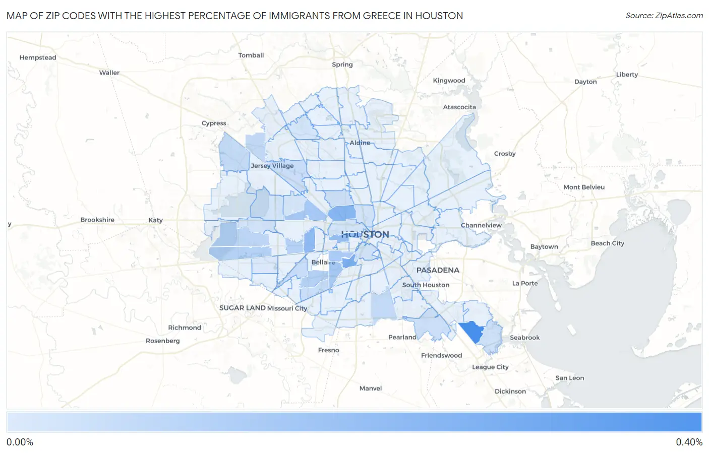 Zip Codes with the Highest Percentage of Immigrants from Greece in Houston Map