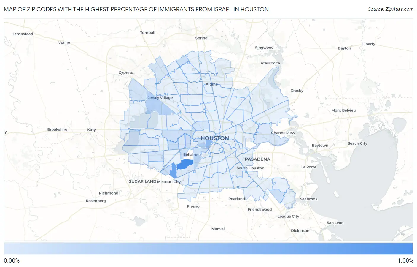 Zip Codes with the Highest Percentage of Immigrants from Israel in Houston Map