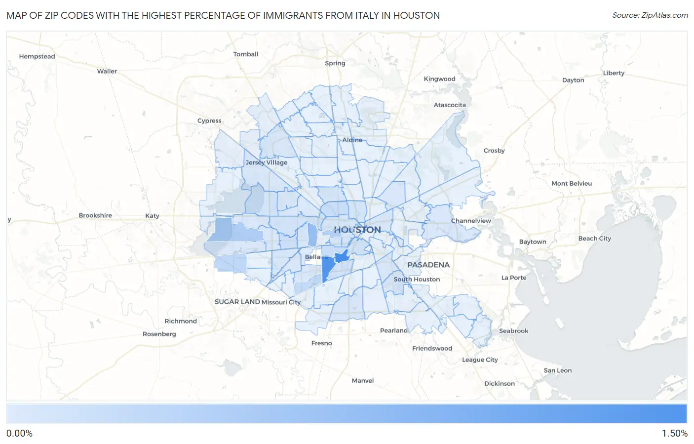 Zip Codes with the Highest Percentage of Immigrants from Italy in Houston Map