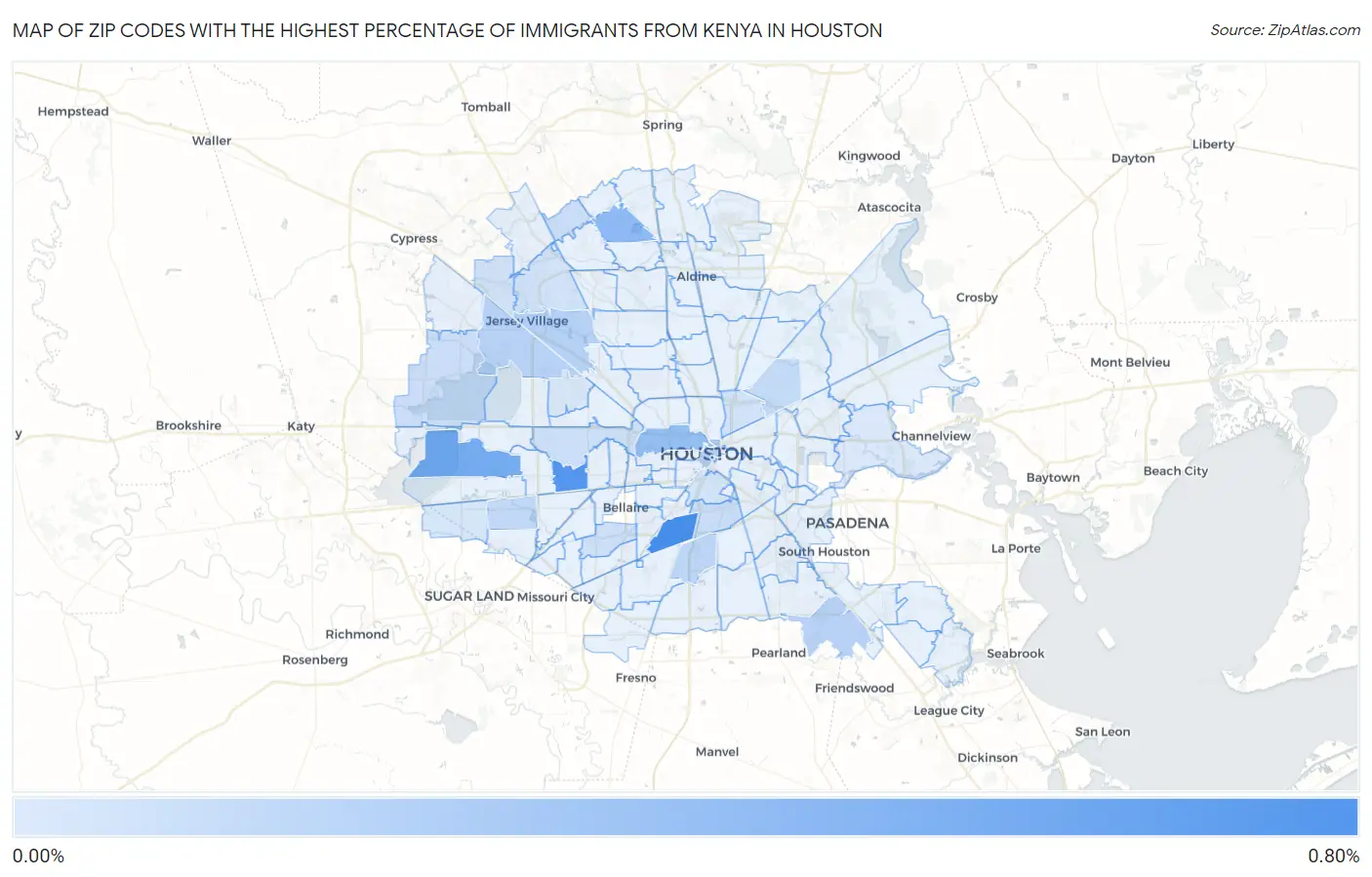 Zip Codes with the Highest Percentage of Immigrants from Kenya in Houston Map