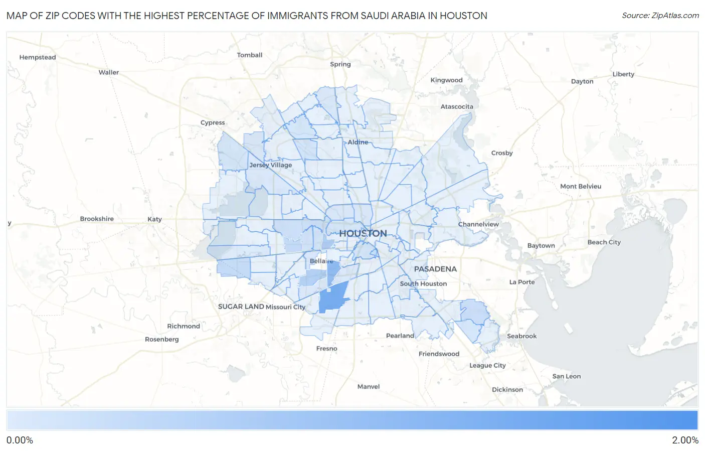 Zip Codes with the Highest Percentage of Immigrants from Saudi Arabia in Houston Map