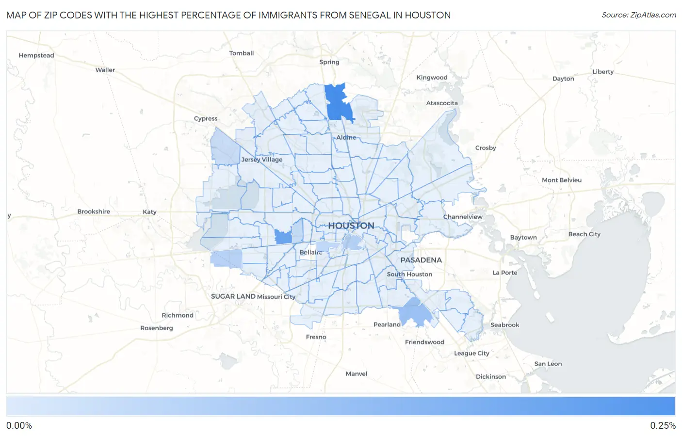 Zip Codes with the Highest Percentage of Immigrants from Senegal in Houston Map