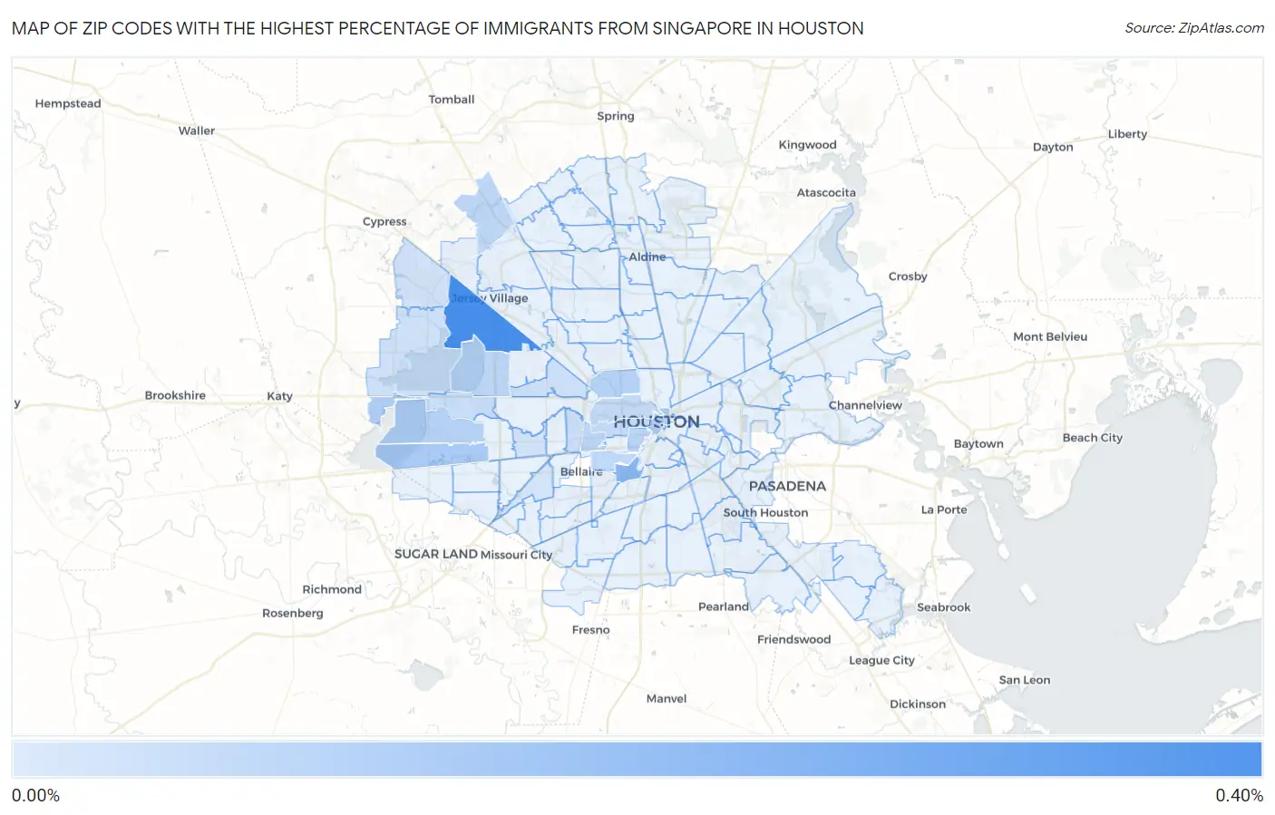 Zip Codes with the Highest Percentage of Immigrants from Singapore in Houston Map