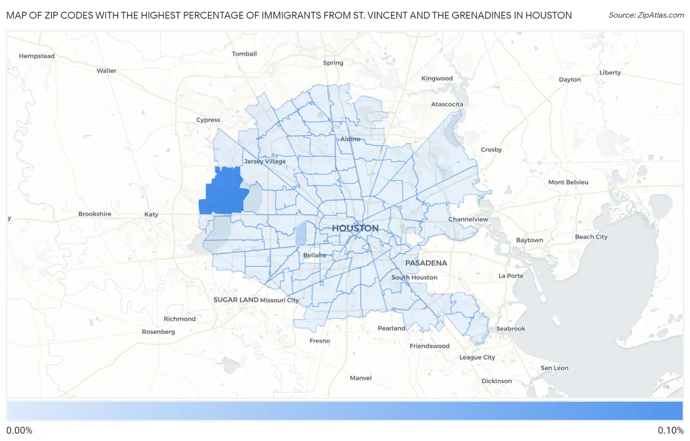 Zip Codes with the Highest Percentage of Immigrants from St. Vincent and the Grenadines in Houston Map