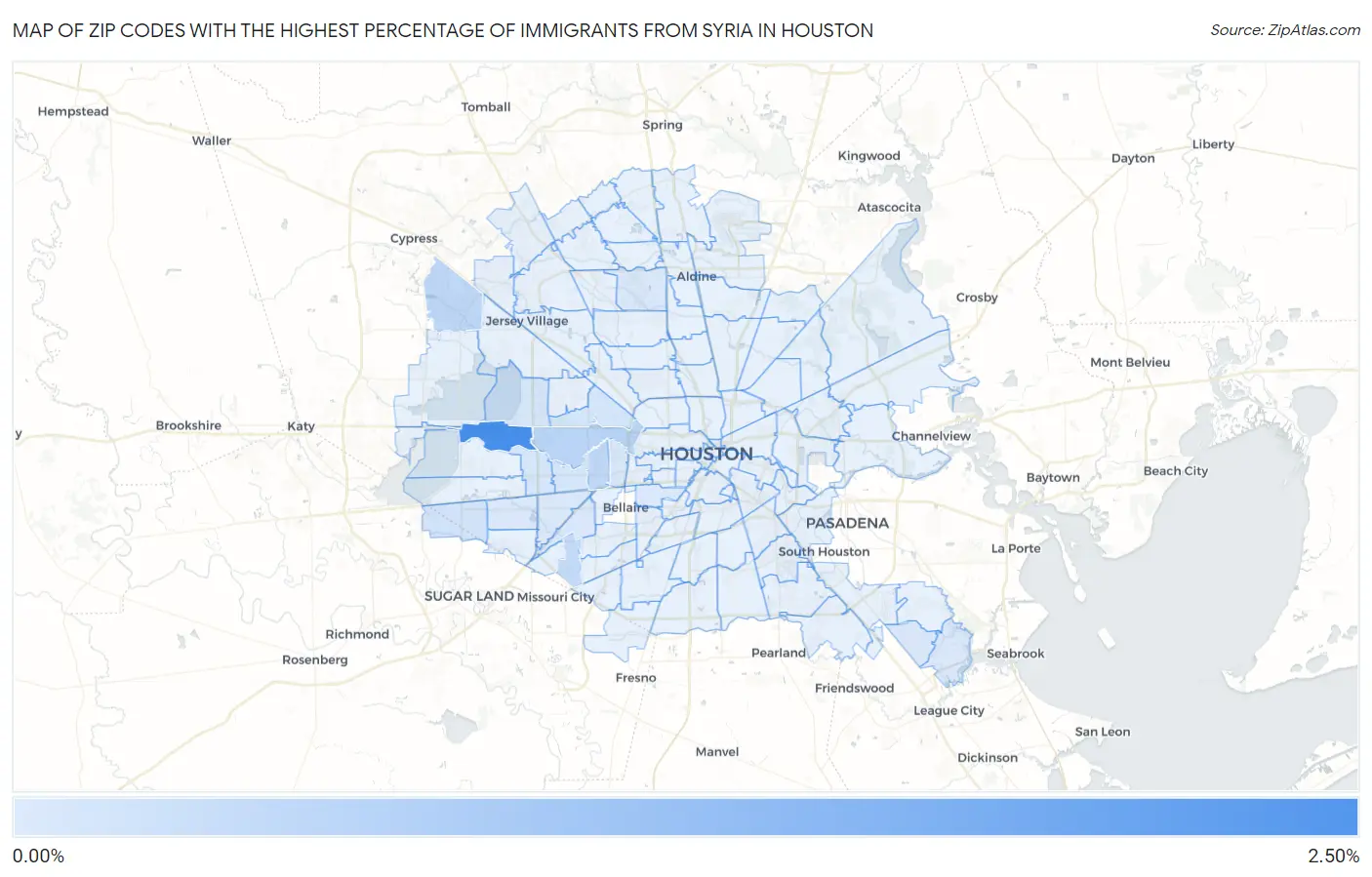 Zip Codes with the Highest Percentage of Immigrants from Syria in Houston Map