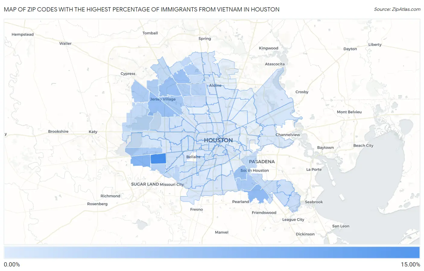 Zip Codes with the Highest Percentage of Immigrants from Vietnam in Houston Map