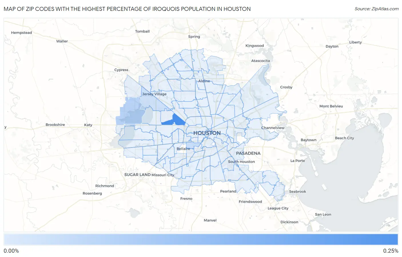 Zip Codes with the Highest Percentage of Iroquois Population in Houston Map