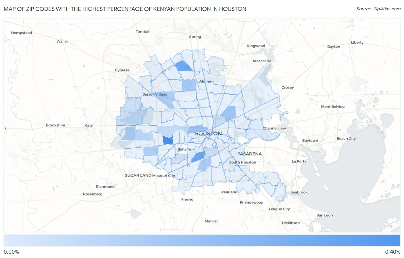 Zip Codes with the Highest Percentage of Kenyan Population in Houston Map