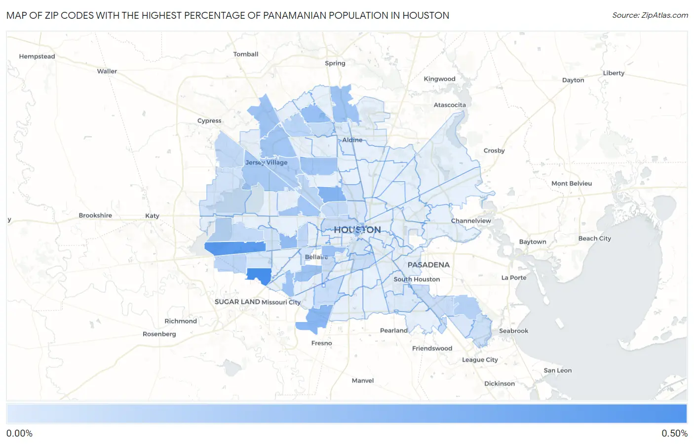 Zip Codes with the Highest Percentage of Panamanian Population in Houston Map