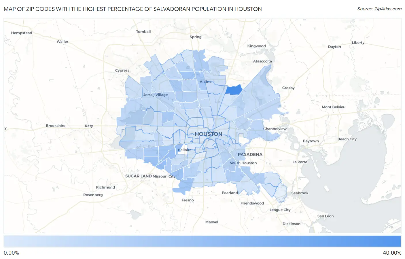 Zip Codes with the Highest Percentage of Salvadoran Population in Houston Map