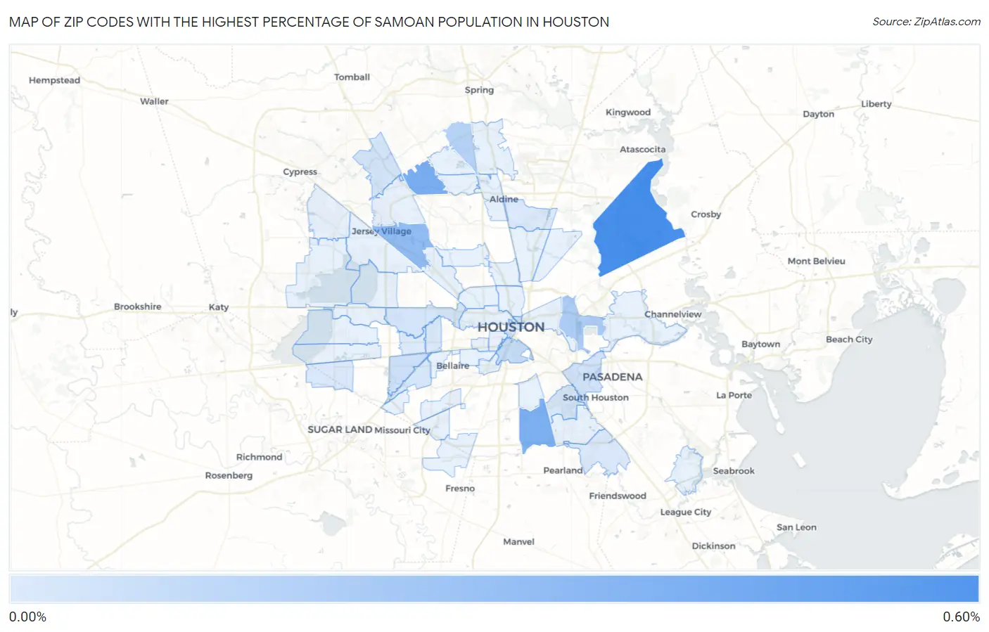 Zip Codes with the Highest Percentage of Samoan Population in Houston Map