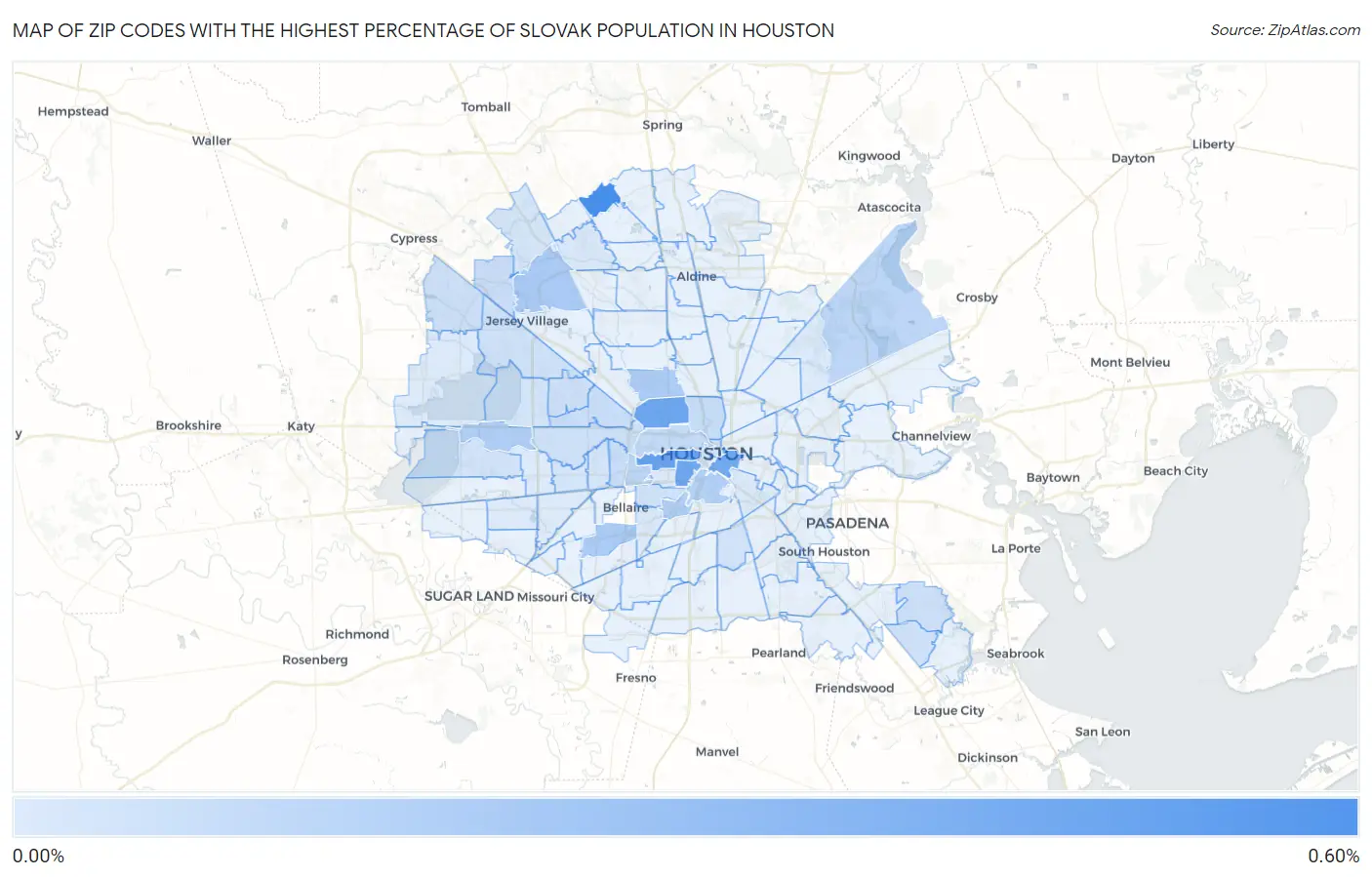 Zip Codes with the Highest Percentage of Slovak Population in Houston Map
