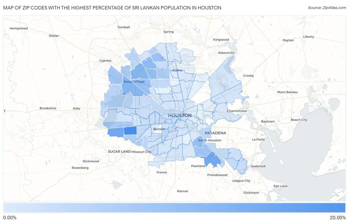 Zip Codes with the Highest Percentage of Sri Lankan Population in Houston Map