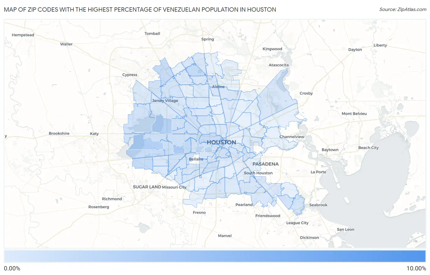 Zip Codes with the Highest Percentage of Venezuelan Population in Houston Map