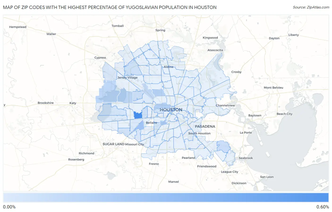 Zip Codes with the Highest Percentage of Yugoslavian Population in Houston Map