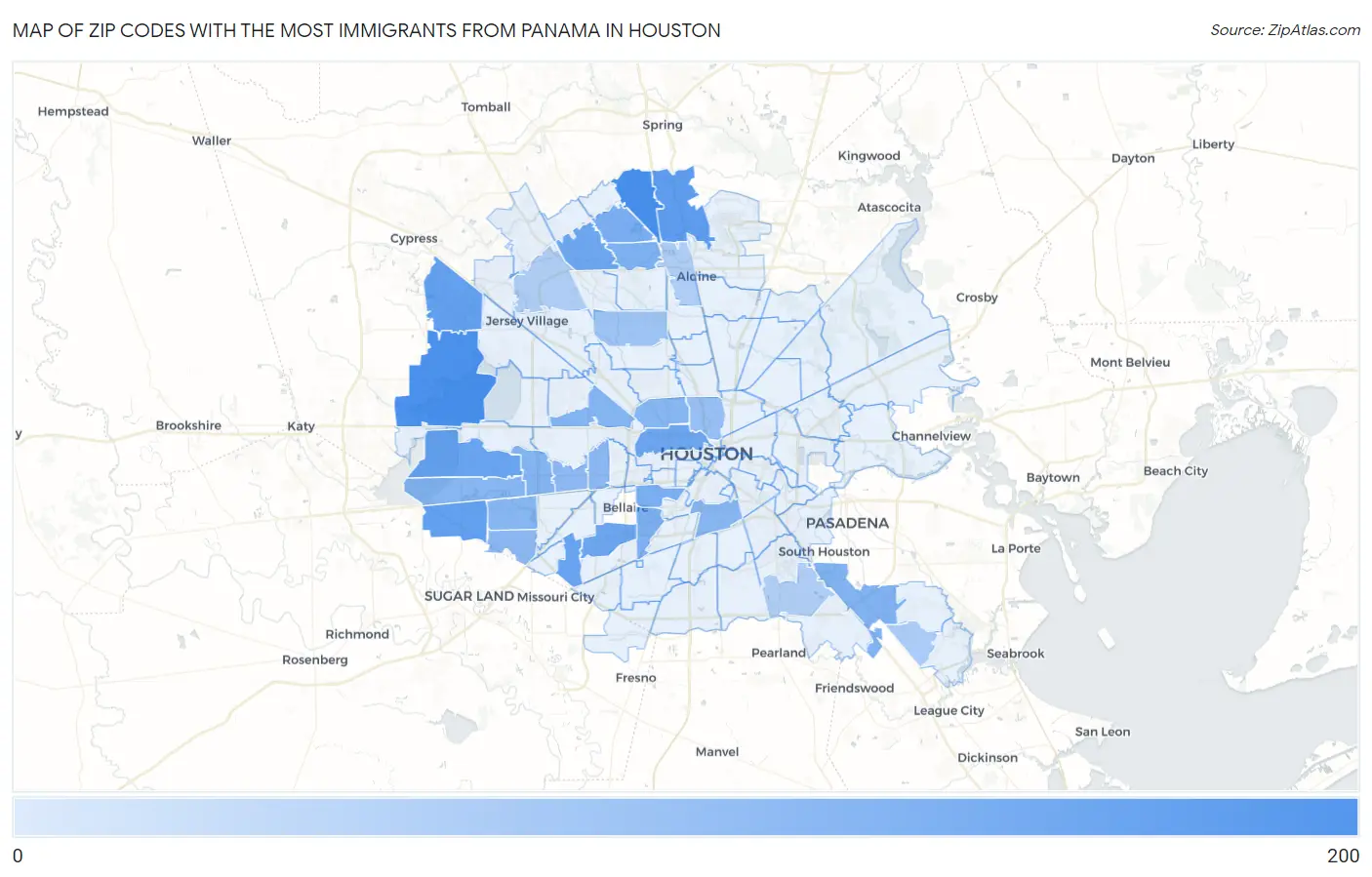 Zip Codes with the Most Immigrants from Panama in Houston Map